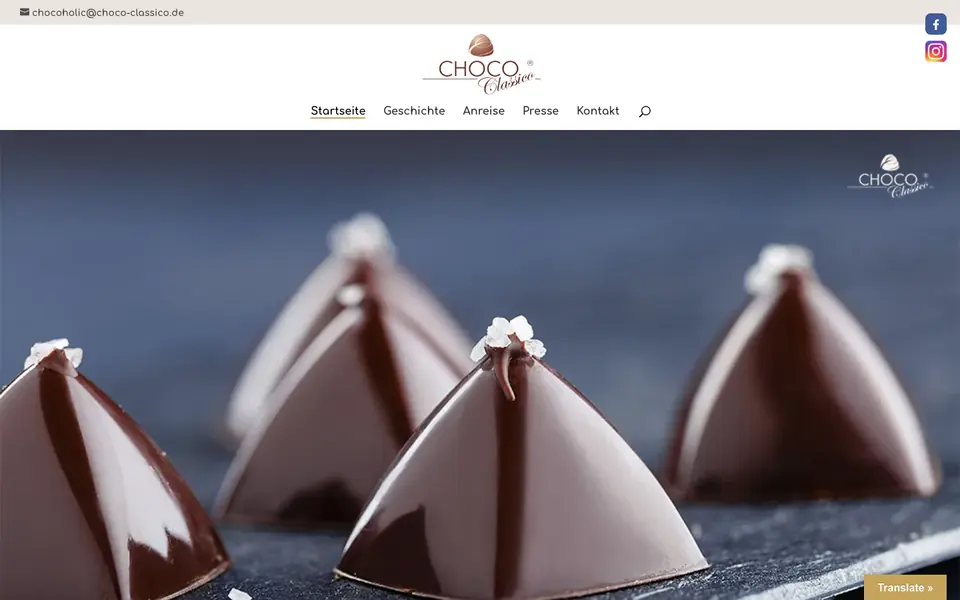 Choco Classico: Home page on a computer