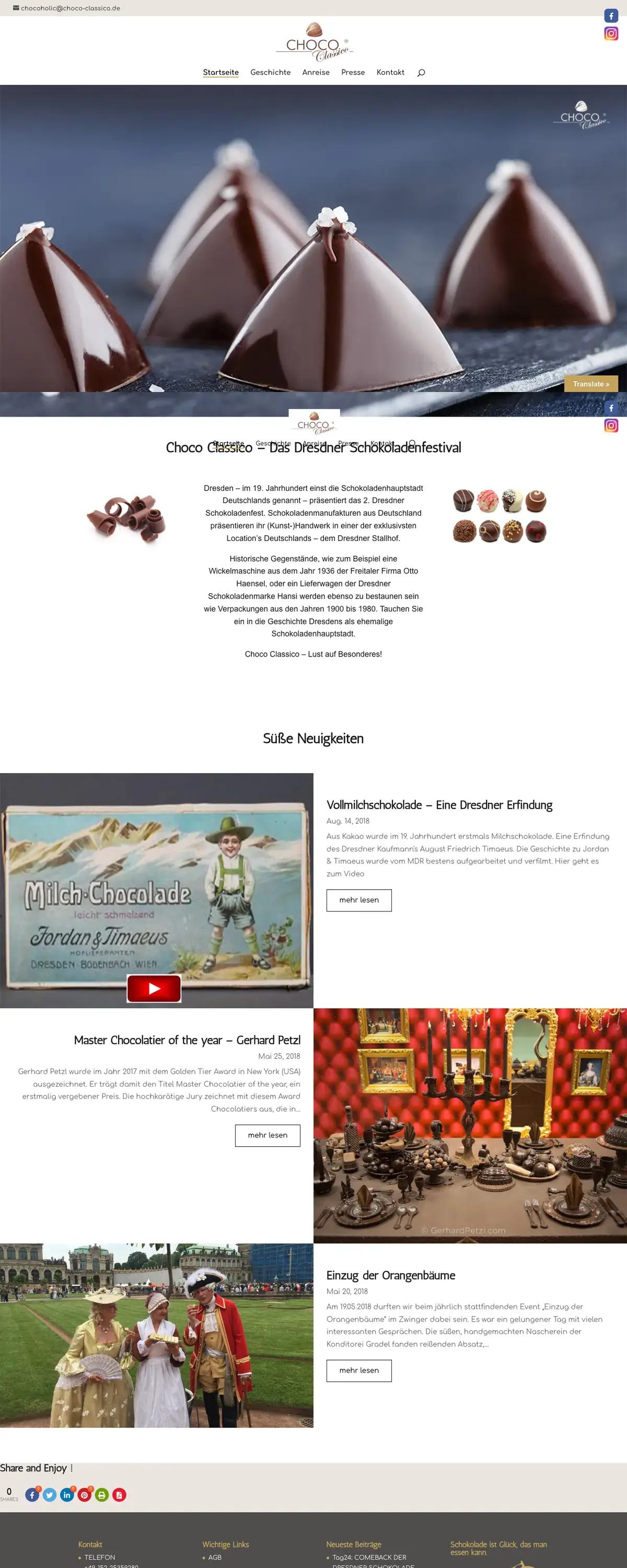 Choco Classico: Home page on a computer