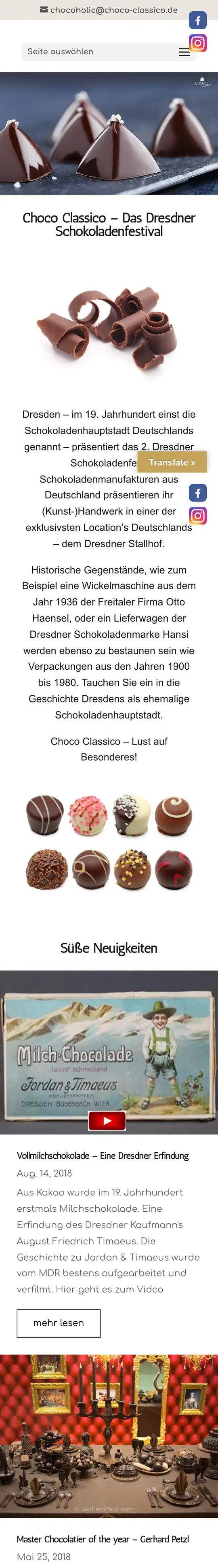 Choco Classico: Home page on a phone