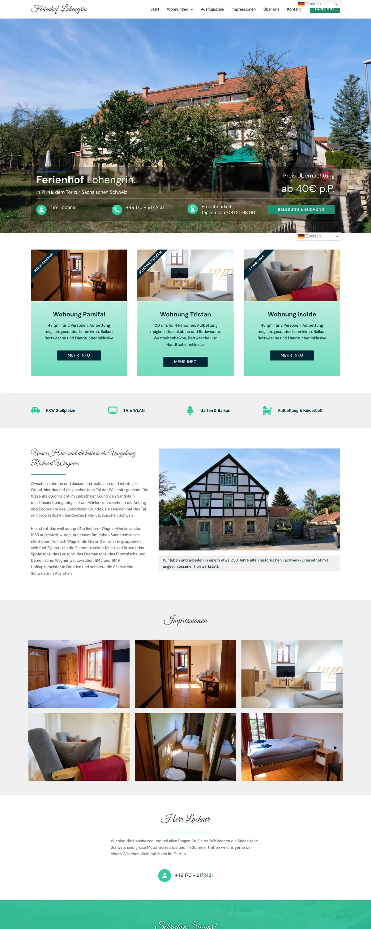 Ferienhof Lohengrin: Home page on a computer