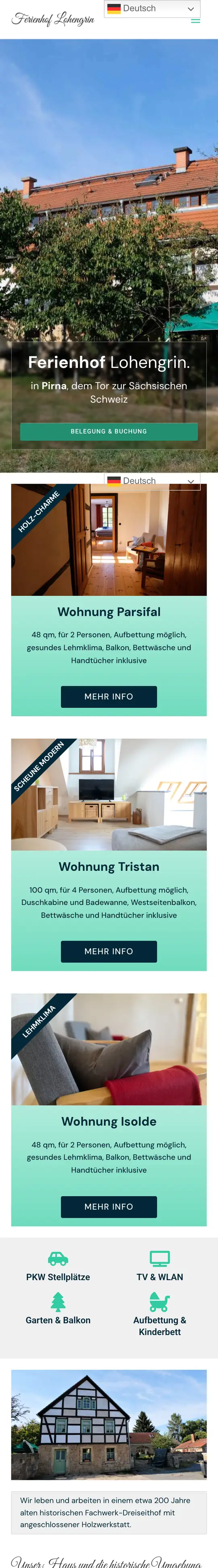 Ferienhof Lohengrin: Home page on a phone