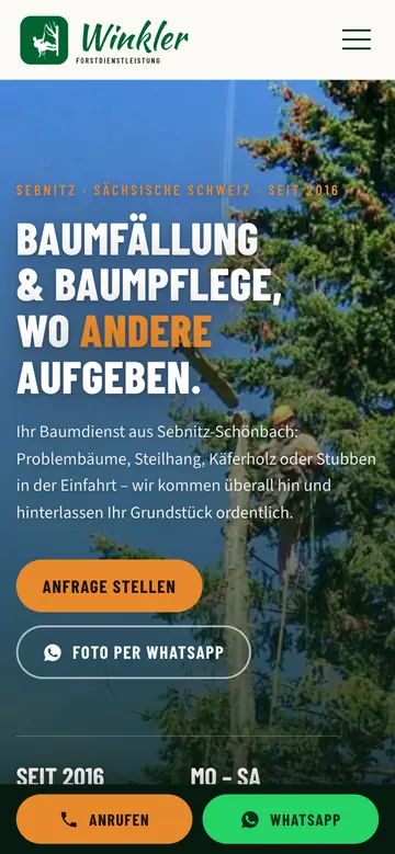 Forstdienstleistungen Winkler: Home page on a phone