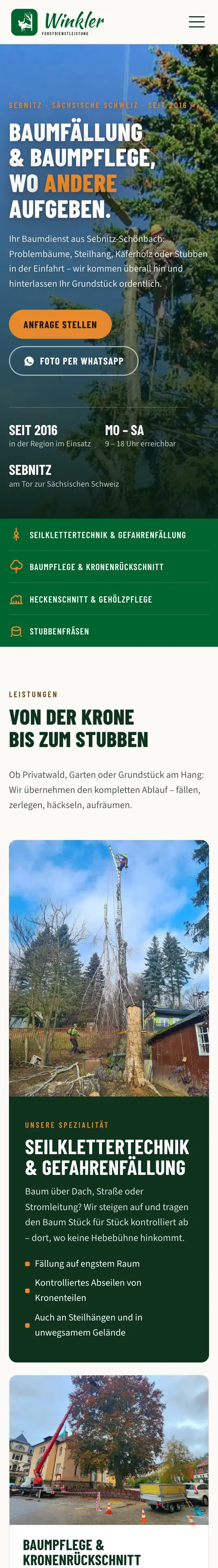 Forstdienstleistungen Winkler: Home page on a phone