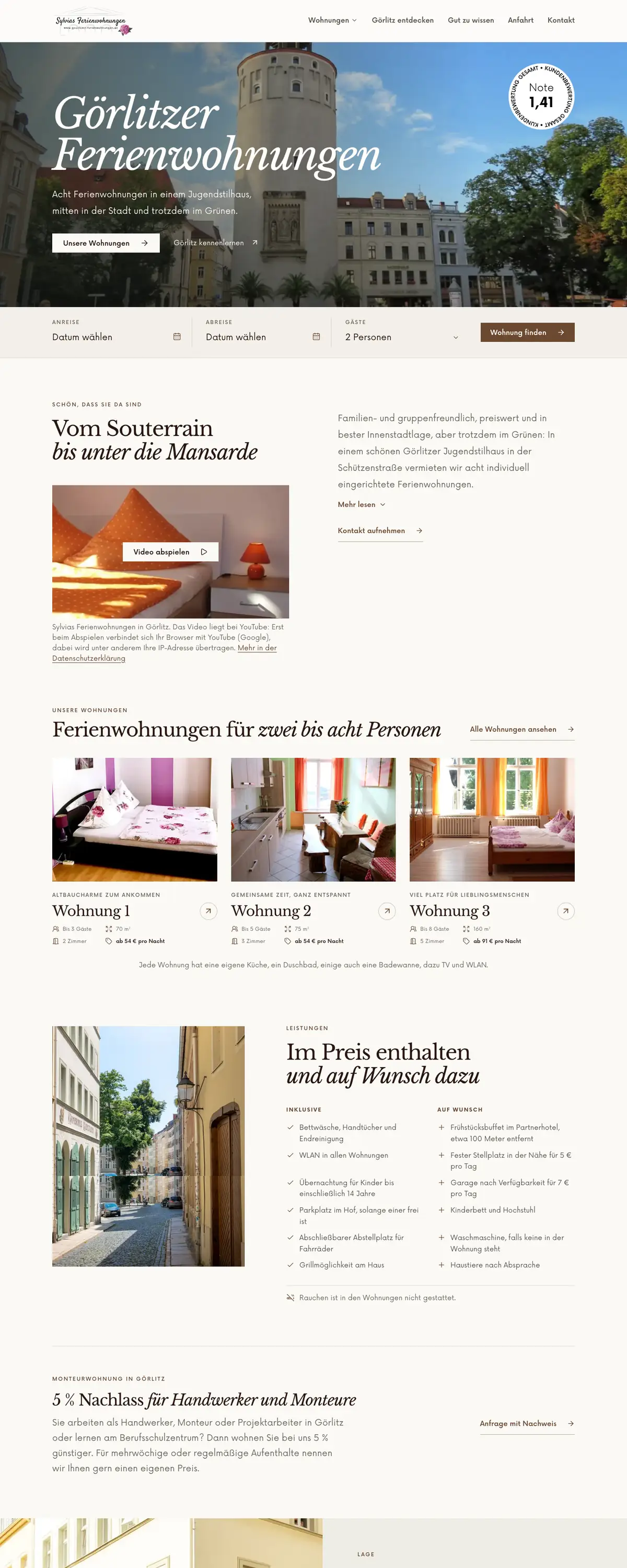Görlitzer Ferienwohnungen: Home page on a computer