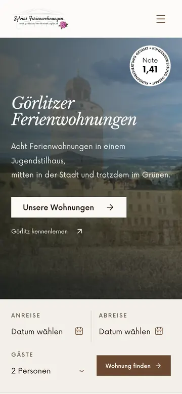 Görlitzer Ferienwohnungen: Startseite auf dem Handy