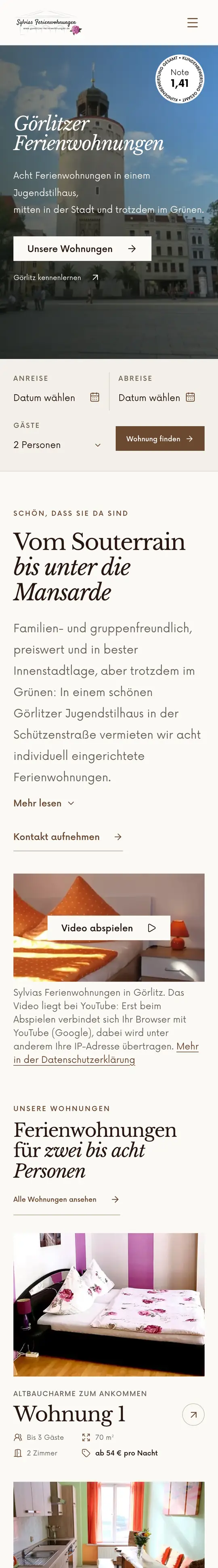 Görlitzer Ferienwohnungen: Home page on a phone