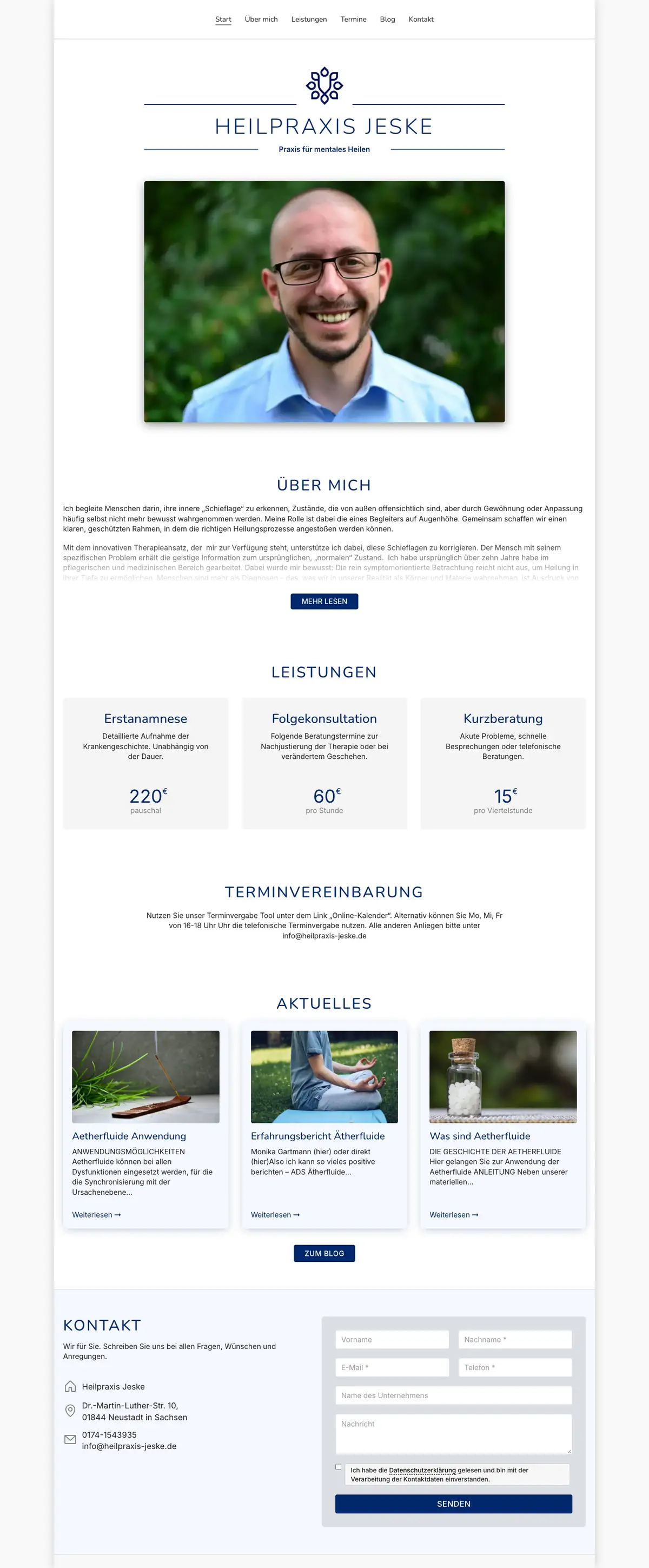 Heilpraxis Jeske: Home page on a computer