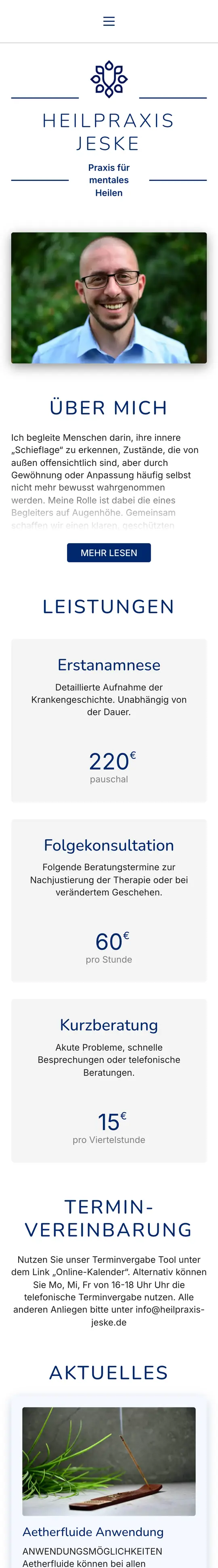 Heilpraxis Jeske: Home page on a phone