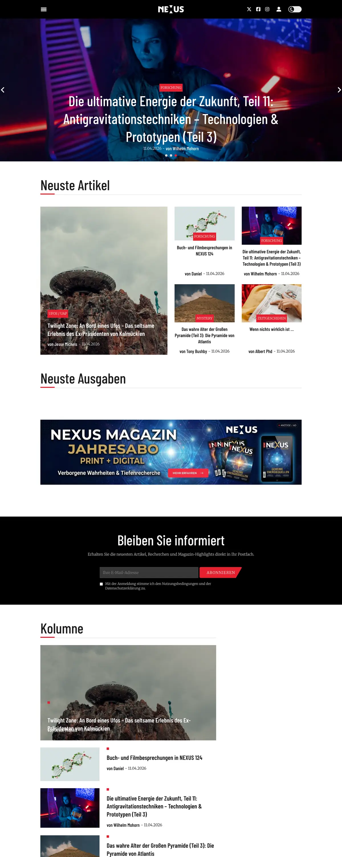 NEXUS Magazin: Startseite am Computer