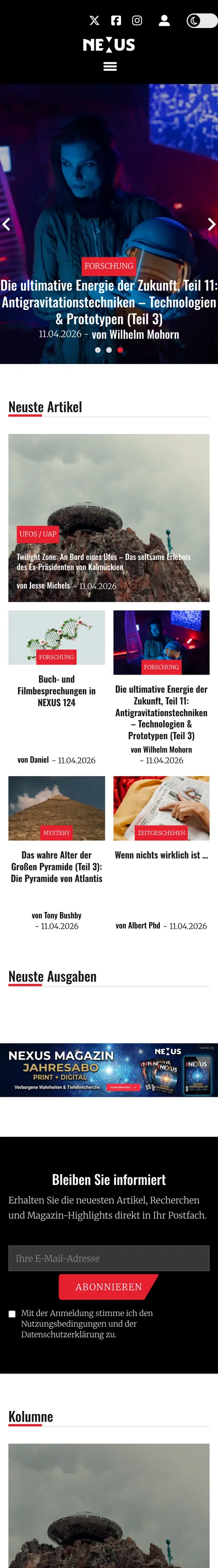 NEXUS Magazin: Startseite auf dem Handy