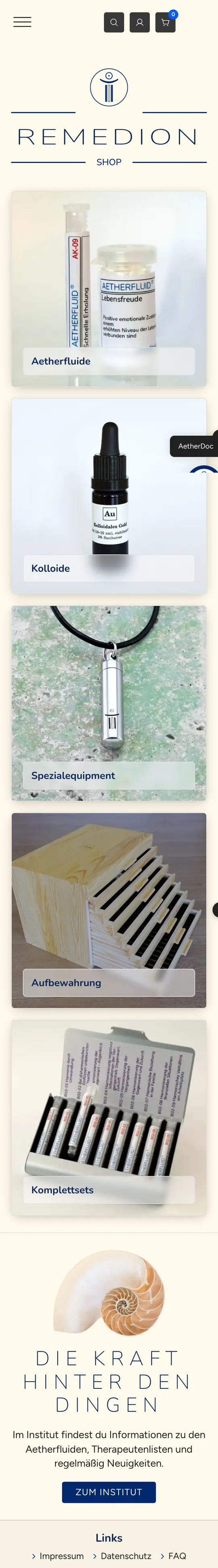 Remedion Shop: Startseite auf dem Handy