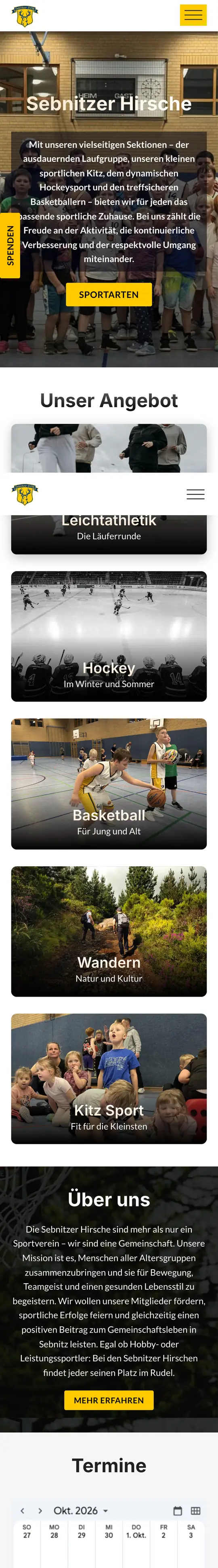 Sebnitzer Hirsche: Home page on a phone