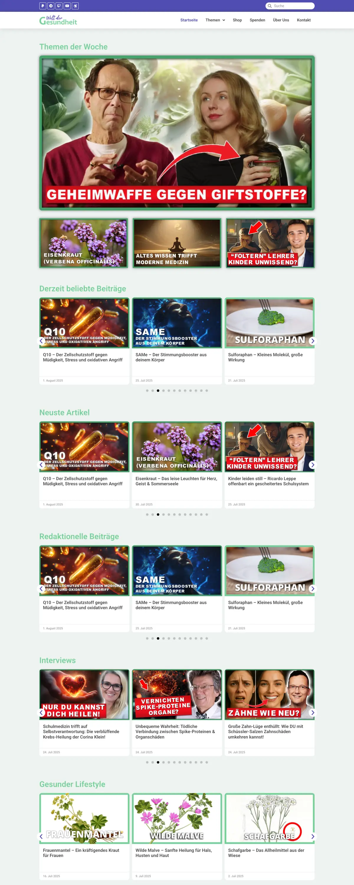 Welt der Gesundheit: Startseite am Computer