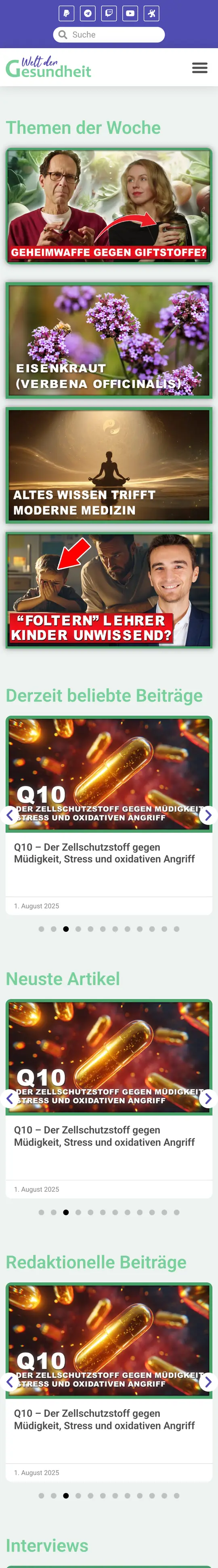 Welt der Gesundheit: Startseite auf dem Handy