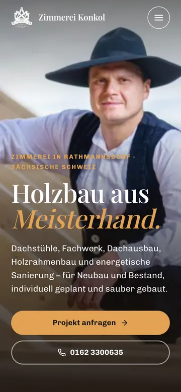Zimmerei Konkol: Startseite auf dem Handy