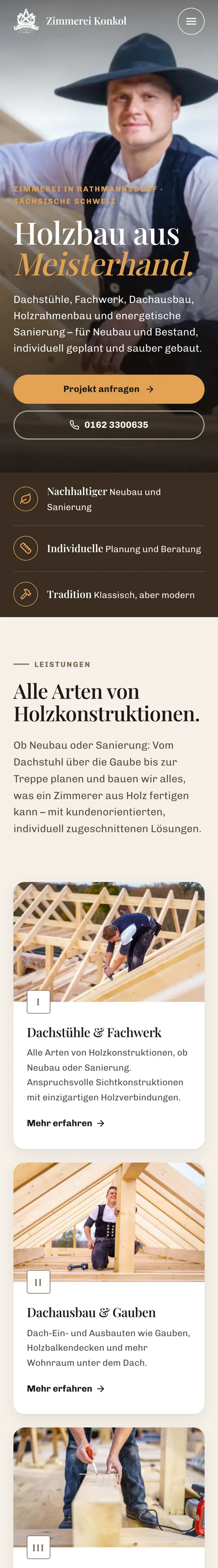 Zimmerei Konkol: Home page on a phone
