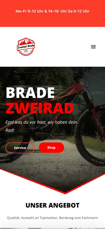 Zweirad Brade: Startseite auf dem Handy