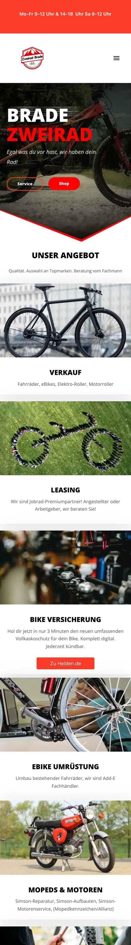 Zweirad Brade: Startseite auf dem Handy